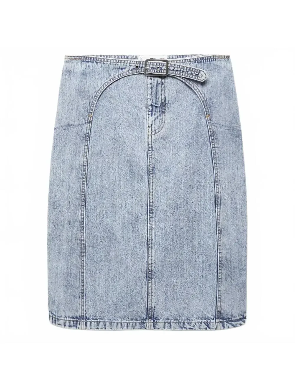Mango Falda Denim Midi Skirt with Belt Indigo Blue Wash NWT XS
